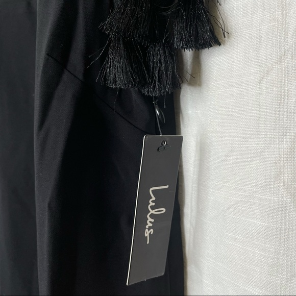 Lulus Iced Latte Black Tassel Mini Dress Sheer Short Shift - Picture 3 of 12